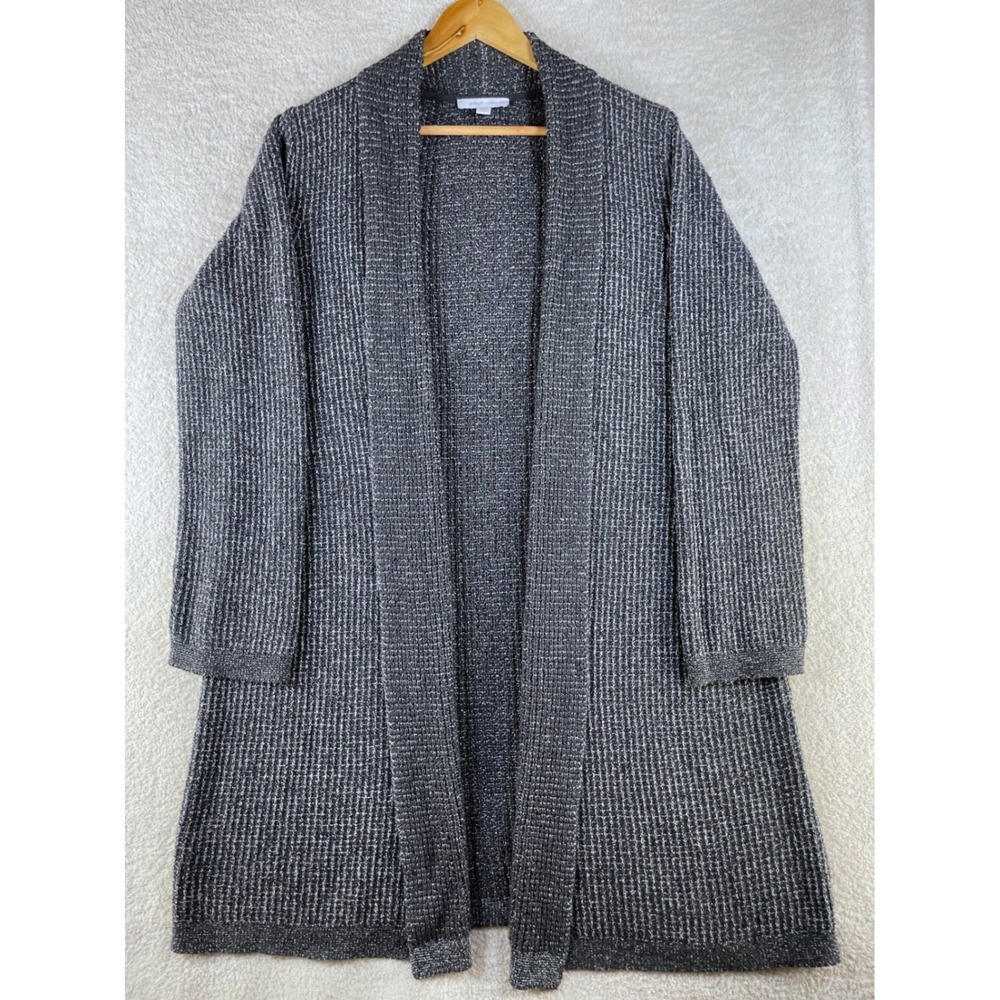 j. jill purejill elements ribbed open front cardigan L long duster charcoal gray